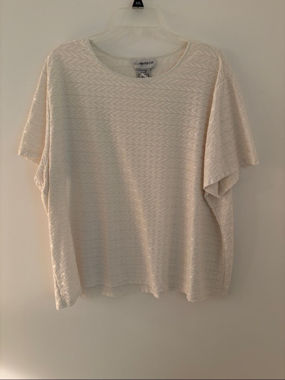 Sag Harbor Cream Textured Short Sleeve Knit Top